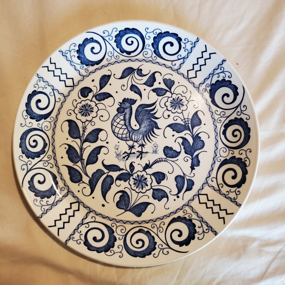 Johnson Brothers Chanticleer Blue White Rooster Ironstone 10 inch Dinner Plate